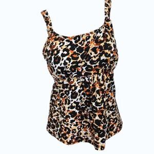Fullfitall Leopard Print Underwire Tankini Top Wide Strap Swimwear Size 22